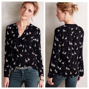 MAEVE Anthropologie Llama Moonflower Pullover Henley Blouse 8 - Rare